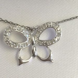 Sterling silver natural diamond butterfly necklace
